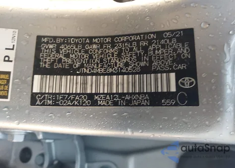 2021 Toyota Corolla Se from USA, damaged, VIN JTND4MBE8M3140528